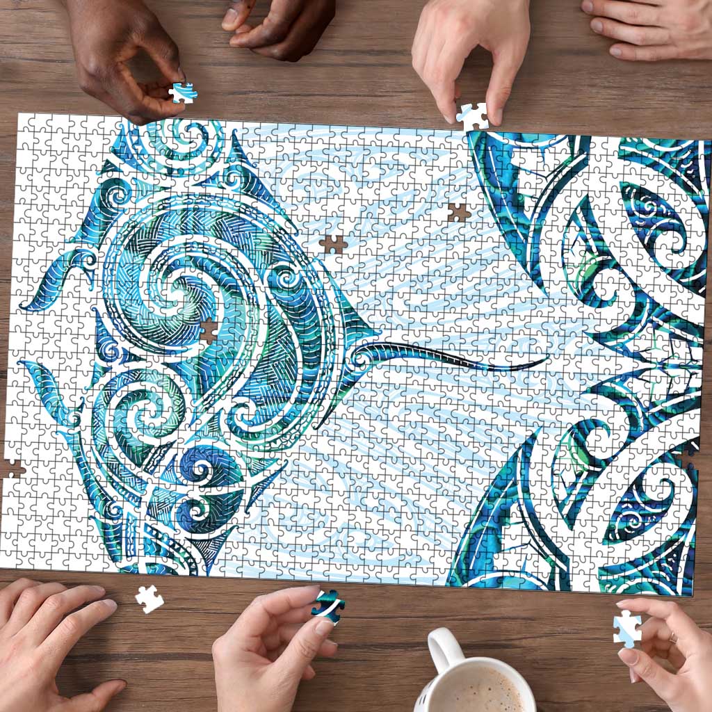 New Zealand Manta Ray Tattoo Puzzle Aotearoa Maori Haehae Paua Shell - Polynesian Pride