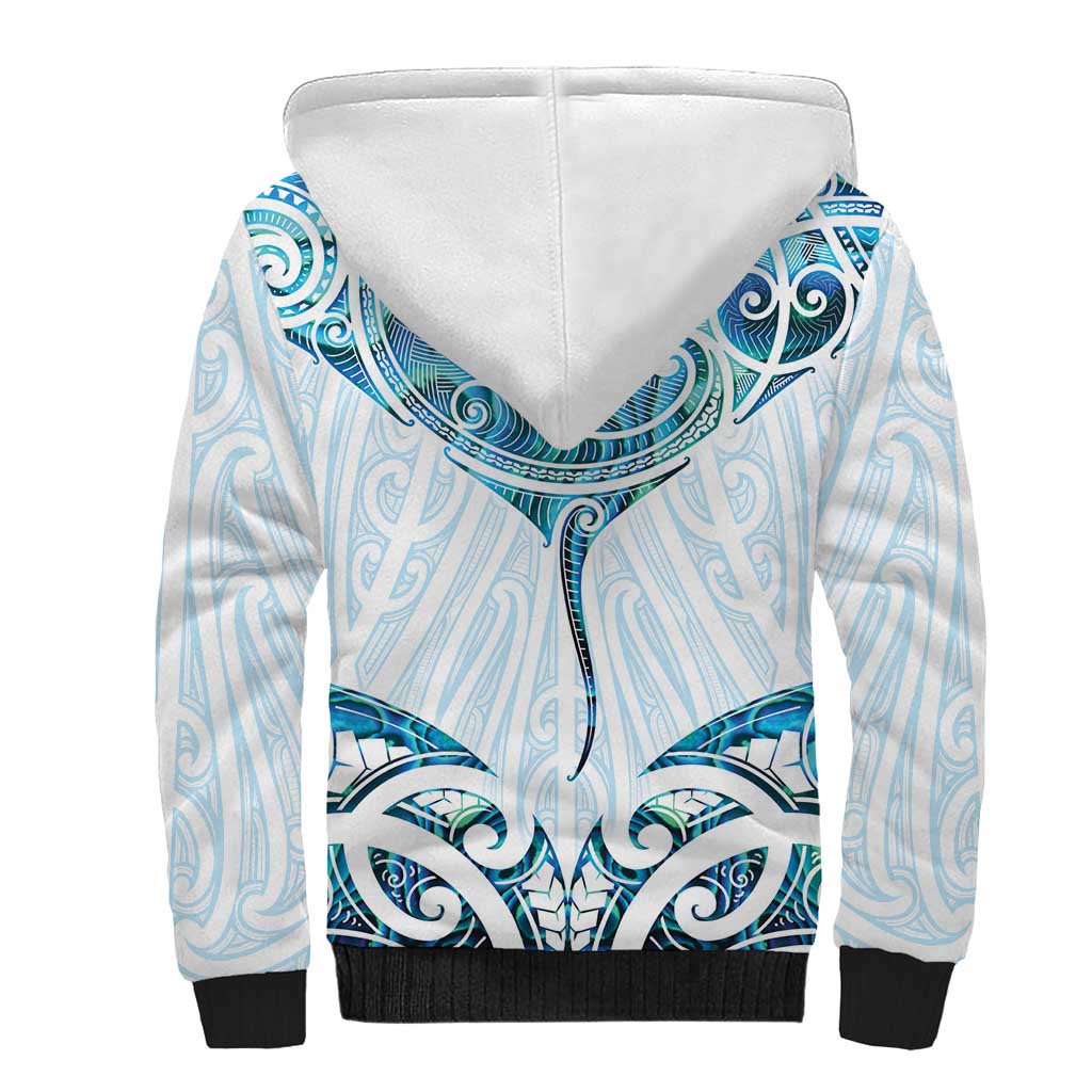 New Zealand Manta Ray Tattoo Sherpa Hoodie Aotearoa Maori Haehae Paua Shell - Polynesian Pride