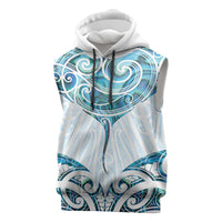 New Zealand Manta Ray Tattoo Sleeveless Hoodie Aotearoa Maori Haehae Paua Shell - Polynesian Pride