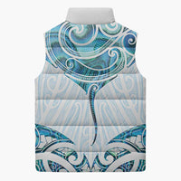New Zealand Manta Ray Tattoo Sleeveless Puffer Jacket Aotearoa Maori Haehae Paua Shell - Polynesian Pride