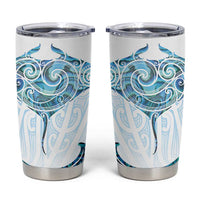 New Zealand Manta Ray Tattoo Tumbler Cup Aotearoa Maori Haehae Paua Shell - Polynesian Pride