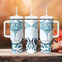 New Zealand Manta Ray Tattoo Tumbler With Handle Aotearoa Maori Haehae Paua Shell - Polynesian Pride