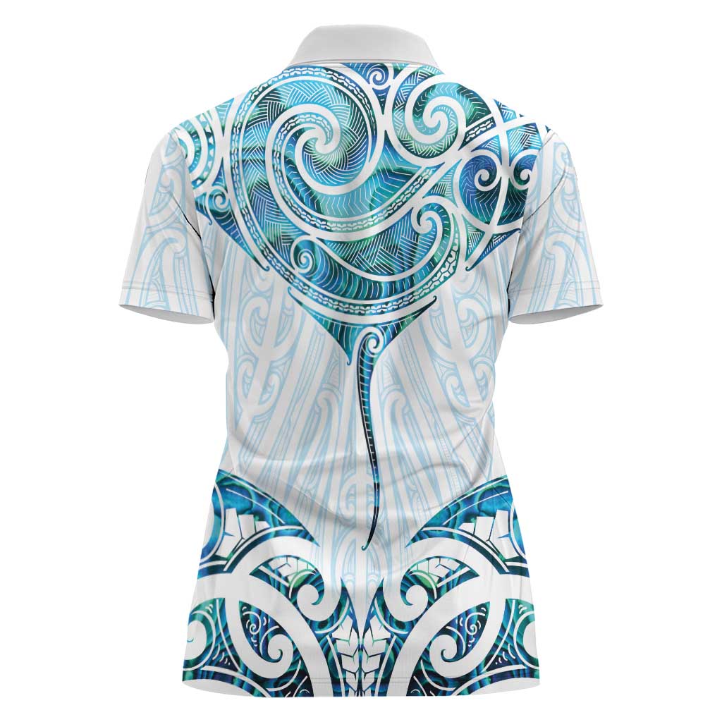 New Zealand Manta Ray Tattoo Women Polo Shirt Aotearoa Maori Haehae Paua Shell - Polynesian Pride