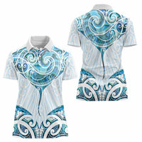 New Zealand Manta Ray Tattoo Women Polo Shirt Aotearoa Maori Haehae Paua Shell - Polynesian Pride