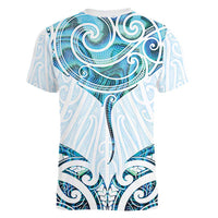 New Zealand Manta Ray Tattoo Women V-Neck T-Shirt Aotearoa Maori Haehae Paua Shell LT14 - Polynesian Pride