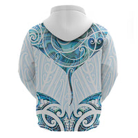 New Zealand Manta Ray Tattoo Zip Hoodie Aotearoa Maori Haehae Paua Shell - Polynesian Pride