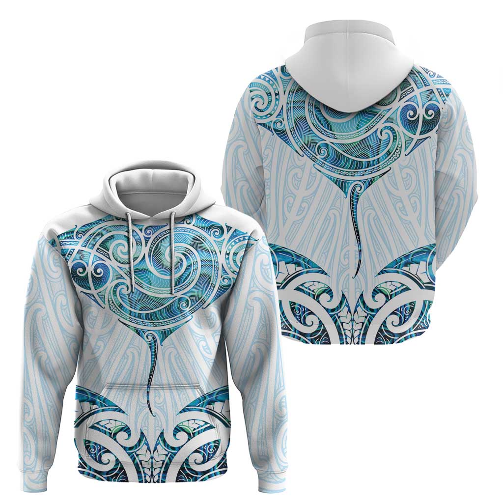 New Zealand Manta Ray Tattoo Zip Hoodie Aotearoa Maori Haehae Paua Shell - Polynesian Pride