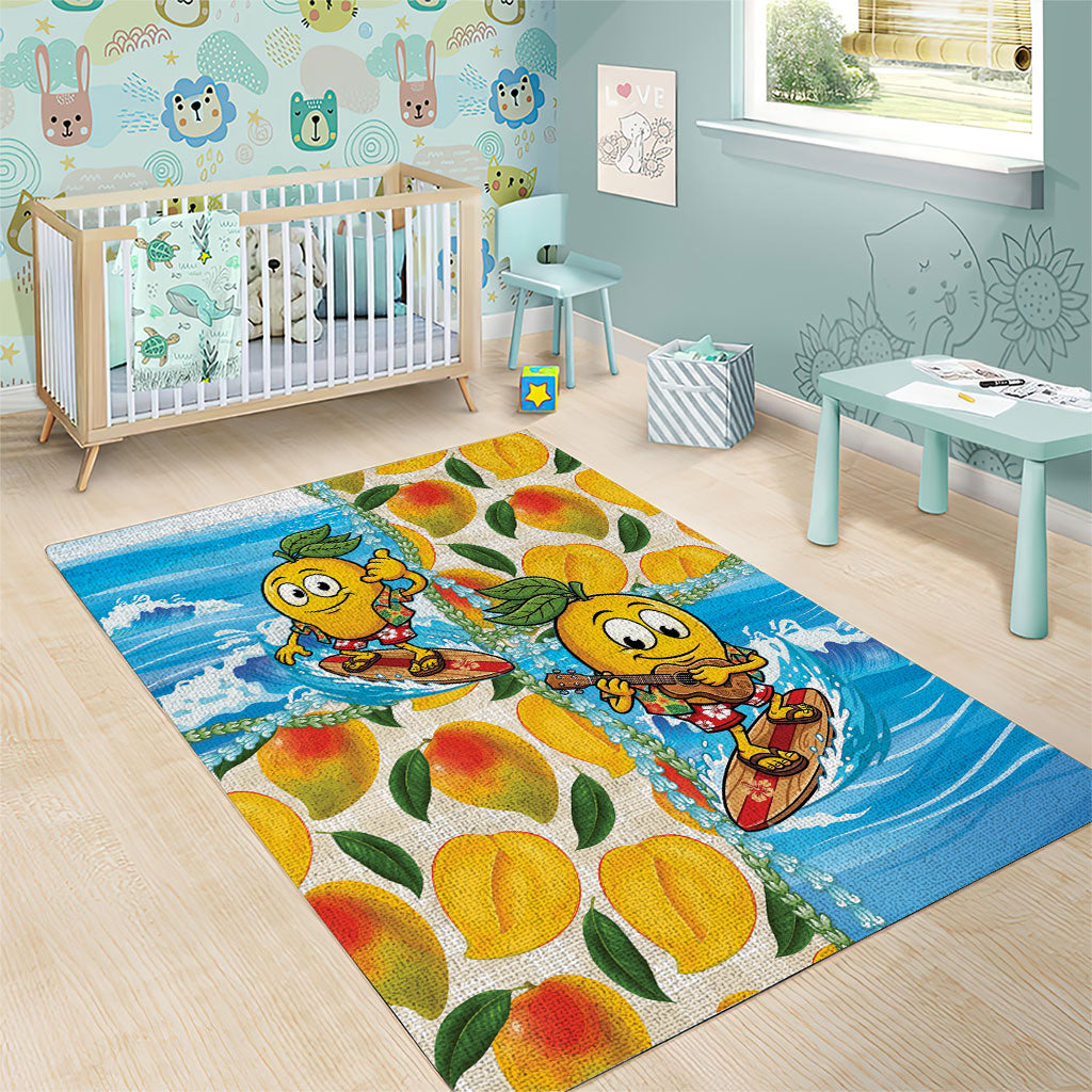 Aloha Hawaii Summer Area Rug Hawaiian Lei Surfing Mango Palaka Motifs
