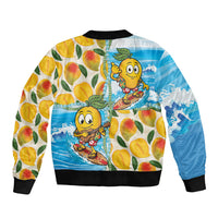 Aloha Hawaii Summer Bomber Jacket Hawaiian Lei Surfing Mango Palaka Motifs