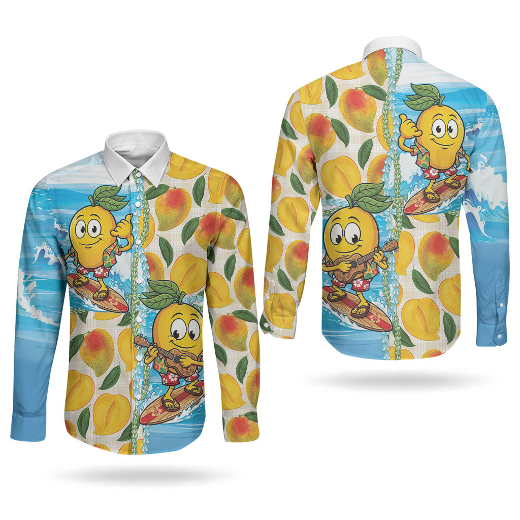 Aloha Hawaii Summer Couples Matching Mermaid Dress and Long Sleeve Button Shirt Hawaiian Lei Surfing Mango Palaka Motifs