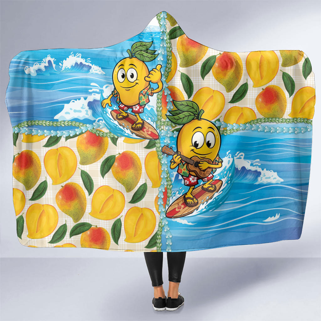 Aloha Hawaii Summer Hooded Blanket Hawaiian Lei Surfing Mango Palaka Motifs LT14 One Size Blue - Polynesian Pride