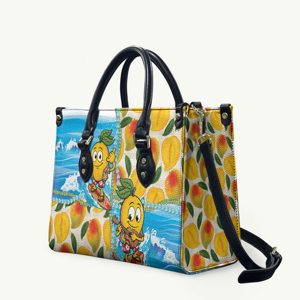 Aloha Hawaii Summer Leather Bag Hawaiian Lei Surfing Mango Palaka Motifs LT14 Blue - Polynesian Pride