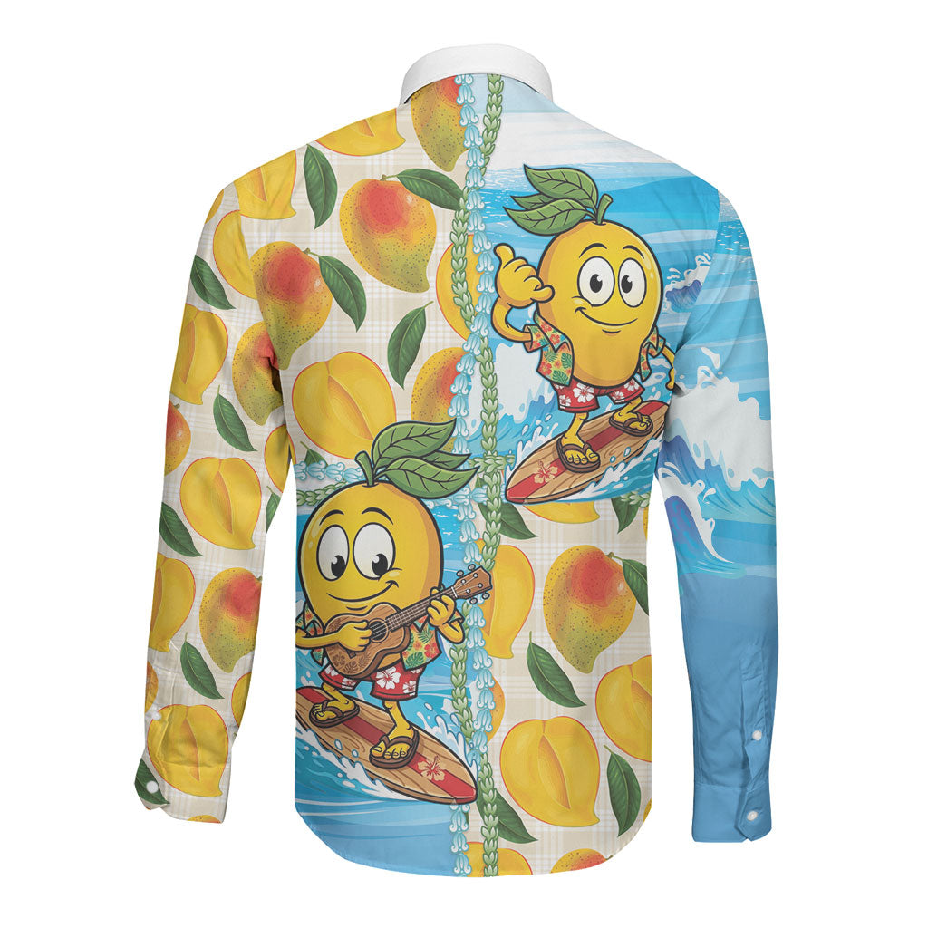 Aloha Hawaii Summer Long Sleeve Button Shirt Hawaiian Lei Surfing Mango Palaka Motifs