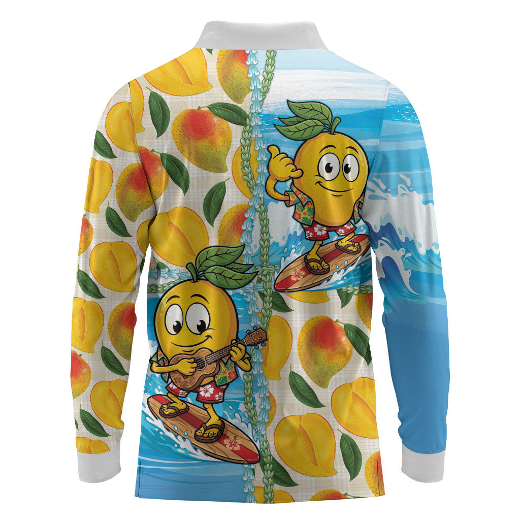 Aloha Hawaii Summer Long Sleeve Polo Shirt Hawaiian Lei Surfing Mango Palaka Motifs