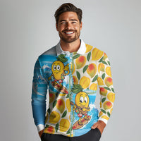 Aloha Hawaii Summer Long Sleeve Polo Shirt Hawaiian Lei Surfing Mango Palaka Motifs