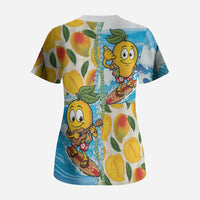 Aloha Hawaii Summer Scrub Top Hawaiian Lei Surfing Mango Palaka Motifs