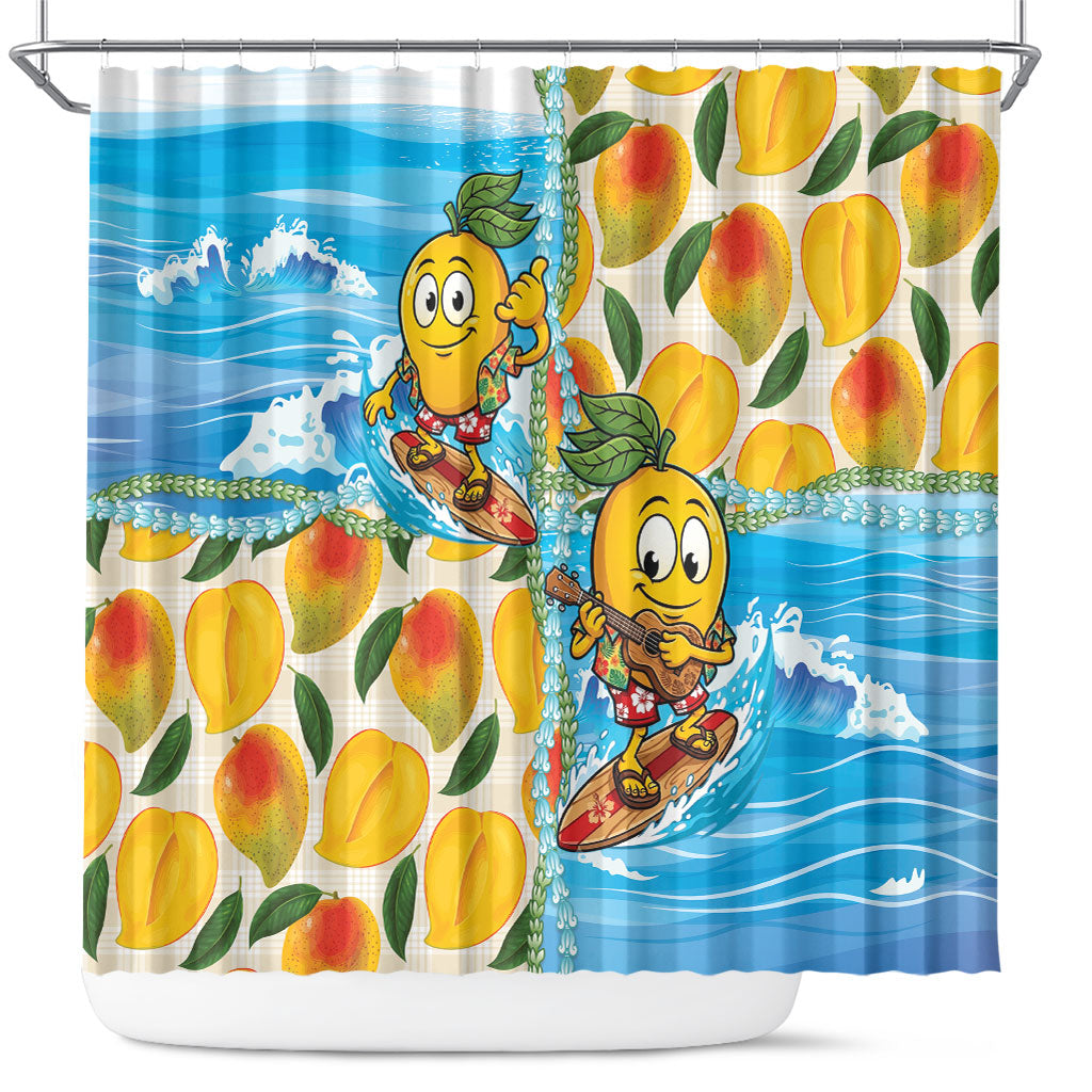 Aloha Hawaii Summer Shower Curtain Hawaiian Lei Surfing Mango Palaka Motifs LT14 Blue - Polynesian Pride
