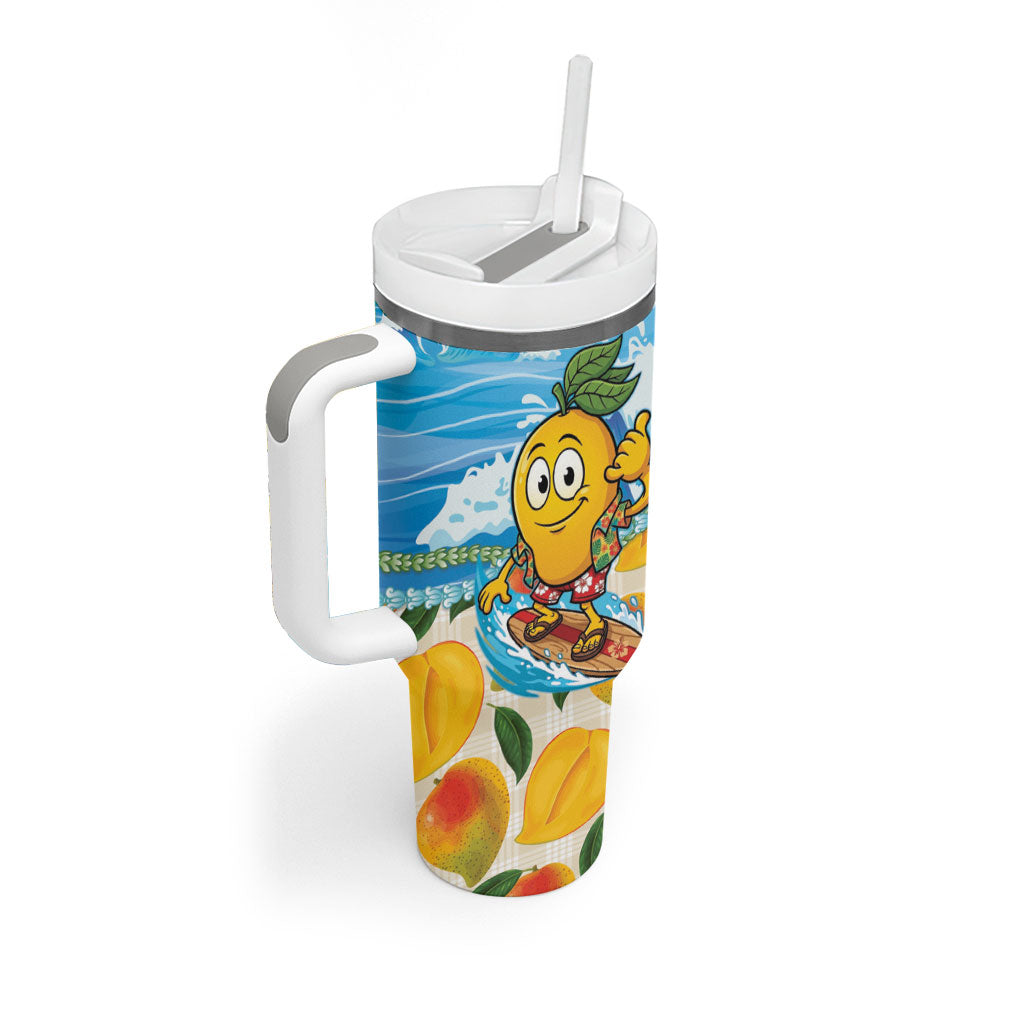 Aloha Hawaii Summer Tumbler With Handle Hawaiian Lei Surfing Mango Palaka Motifs