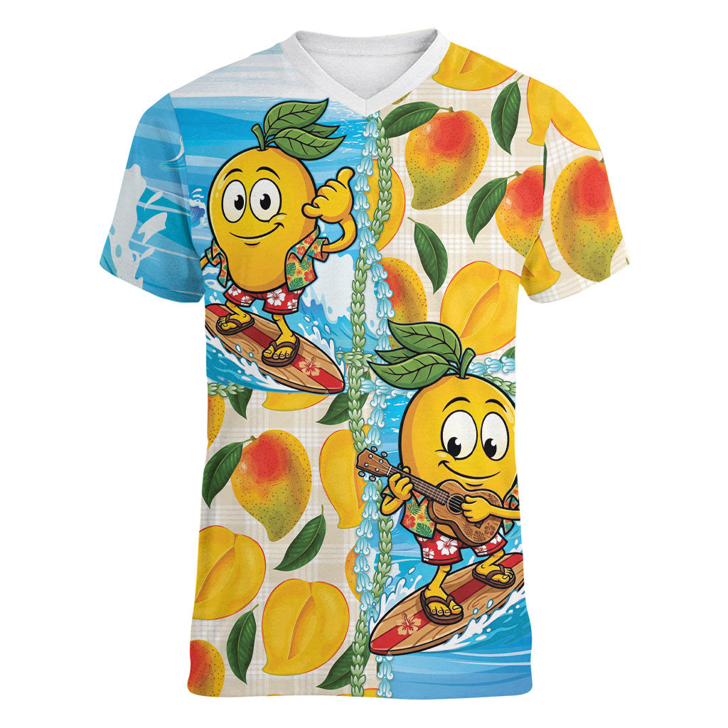 Aloha Hawaii Summer Women V-Neck T-Shirt Hawaiian Lei Surfing Mango Palaka Motifs