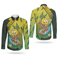 Hawaii Surfing Mango Couples Matching Long Sleeve Bodycon Dress and Long Sleeve Button Shirt Manako Polynesian Fish Hook