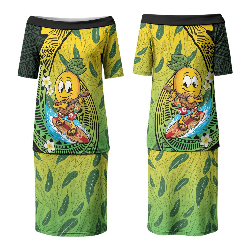 Hawaii Surfing Mango Couples Matching Puletasi and Hawaiian Shirt Manako Polynesian Fish Hook
