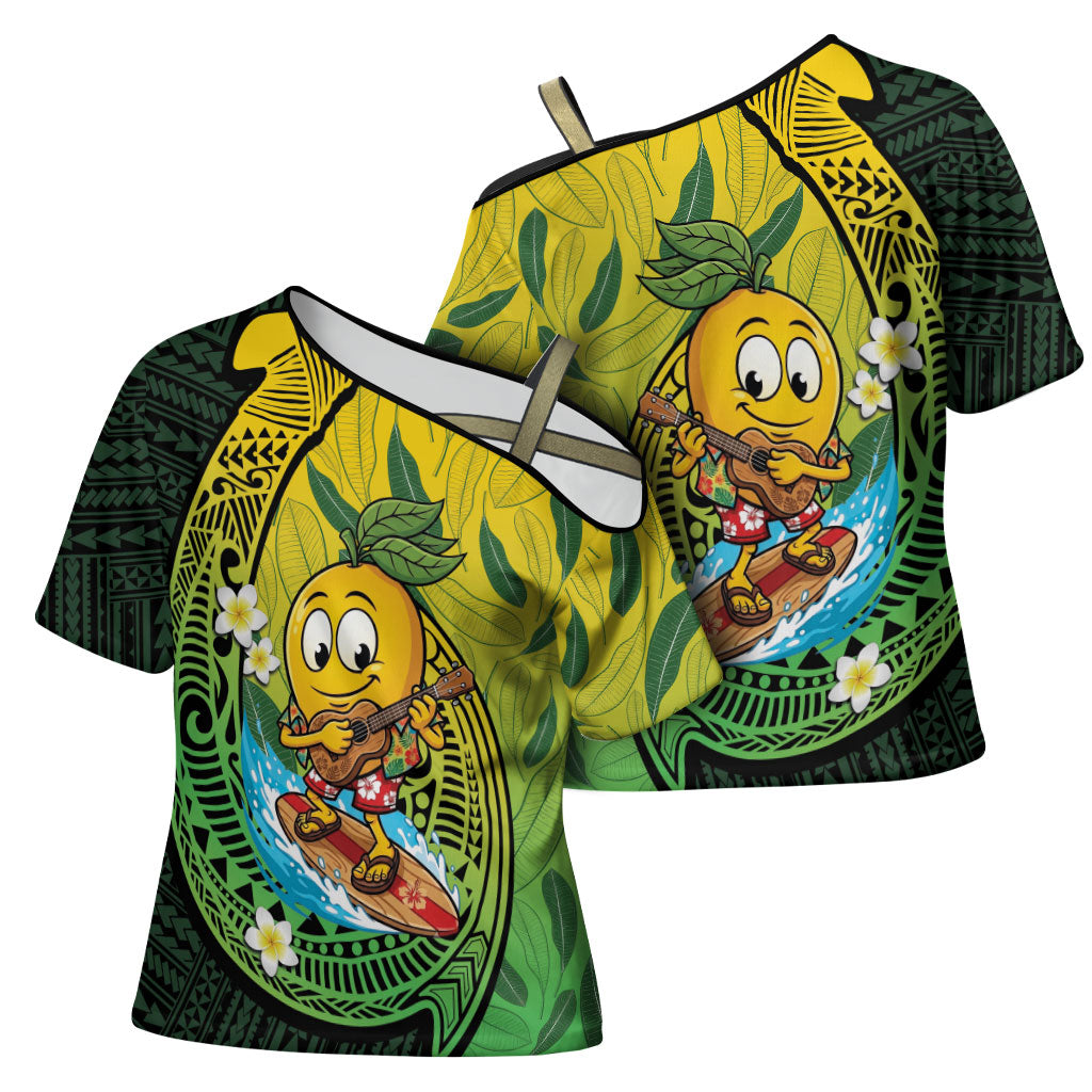 Hawaii Surfing Mango Cross Shoulder Shirt Manako Polynesian Fish Hook