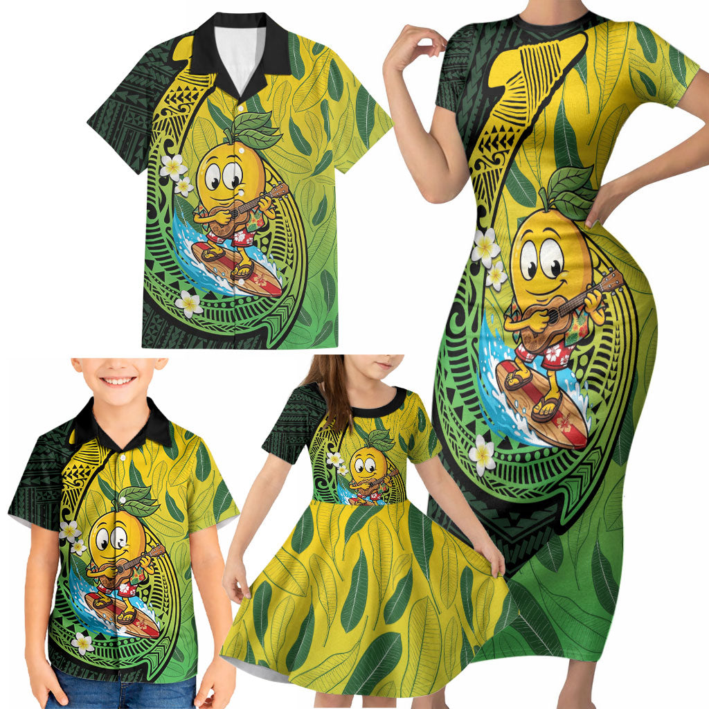Hawaii Surfing Mango Family Matching Short Sleeve Bodycon Dress and Hawaiian Shirt Manako Polynesian Fish Hook LT14 - Polynesian Pride