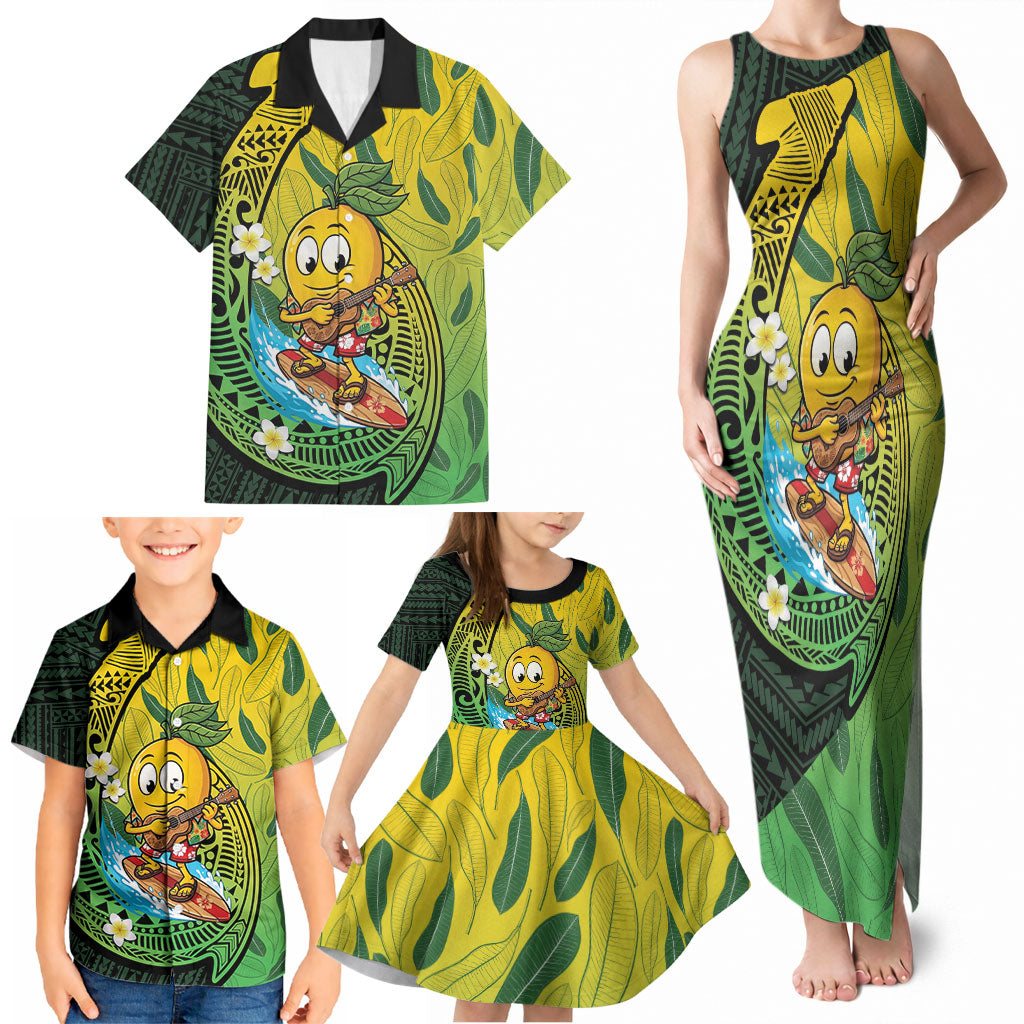 Hawaii Surfing Mango Family Matching Tank Maxi Dress and Hawaiian Shirt Manako Polynesian Fish Hook LT14 - Polynesian Pride