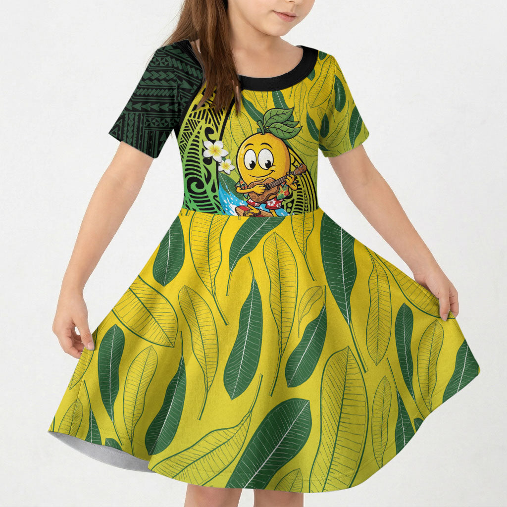Hawaii Surfing Mango Kid Short Sleeve Dress Manako Polynesian Fish Hook