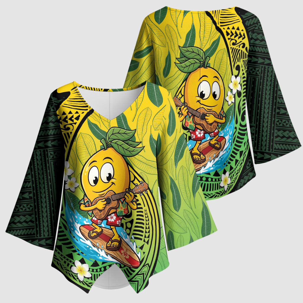 Hawaii Surfing Mango Kimono Sleeve Blouse Manako Polynesian Fish Hook