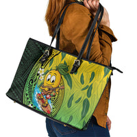 Hawaii Surfing Mango Leather Tote Bag Manako Polynesian Fish Hook