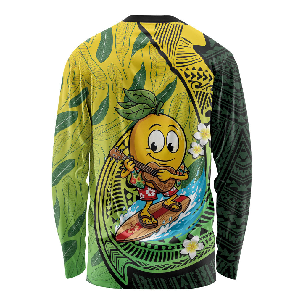 Hawaii Surfing Mango Long Sleeve Shirt Manako Polynesian Fish Hook