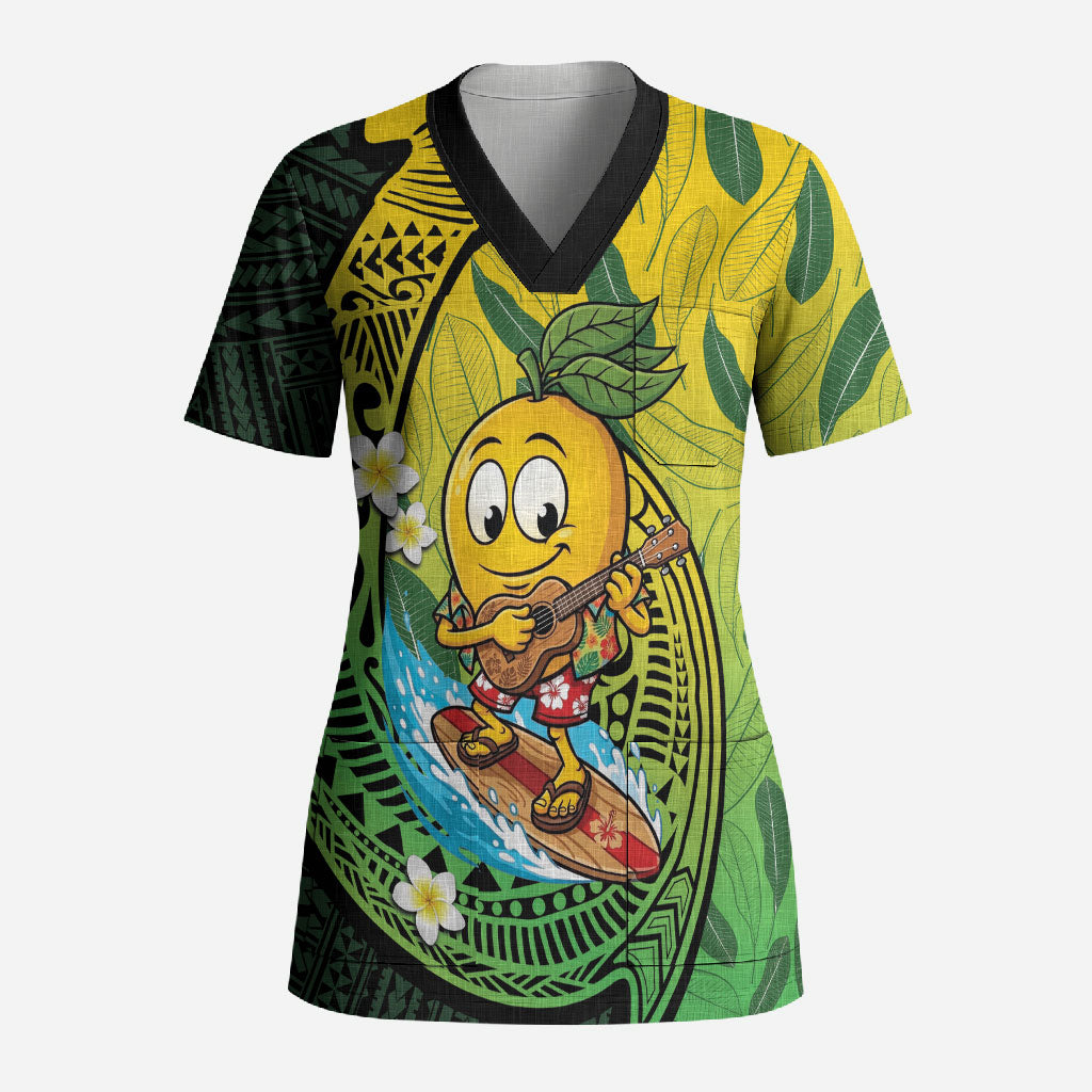 Hawaii Surfing Mango Scrub Top Manako Polynesian Fish Hook