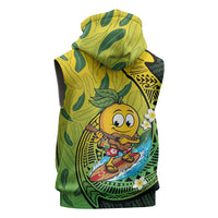 Hawaii Surfing Mango Sleeveless Zip Hoodie Manako Polynesian Fish Hook
