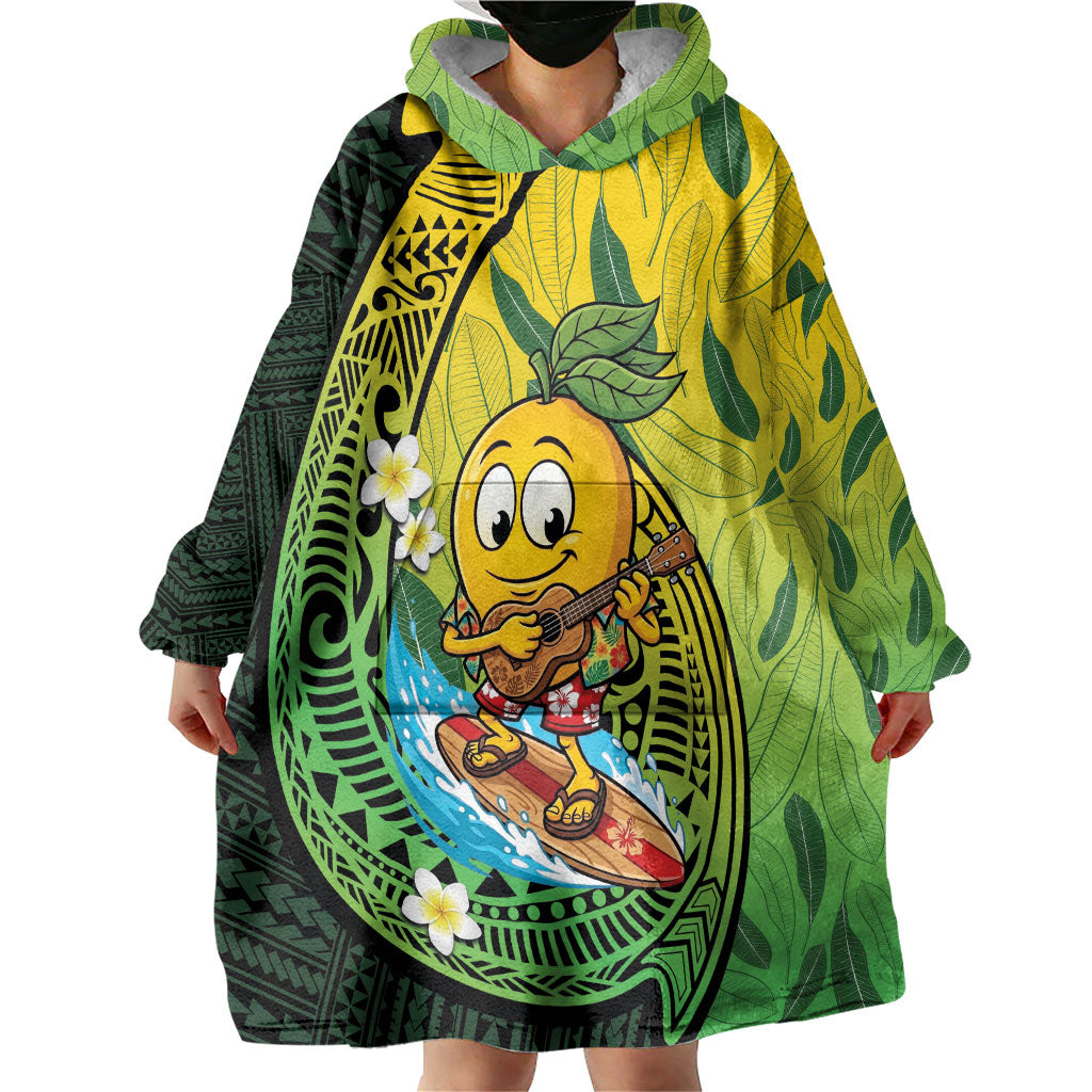 Hawaii Surfing Mango Wearable Blanket Hoodie Manako Polynesian Fish Hook
