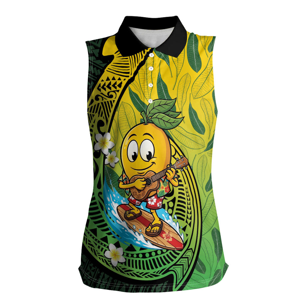 Hawaii Surfing Mango Women Sleeveless Polo Shirt Manako Polynesian Fish Hook