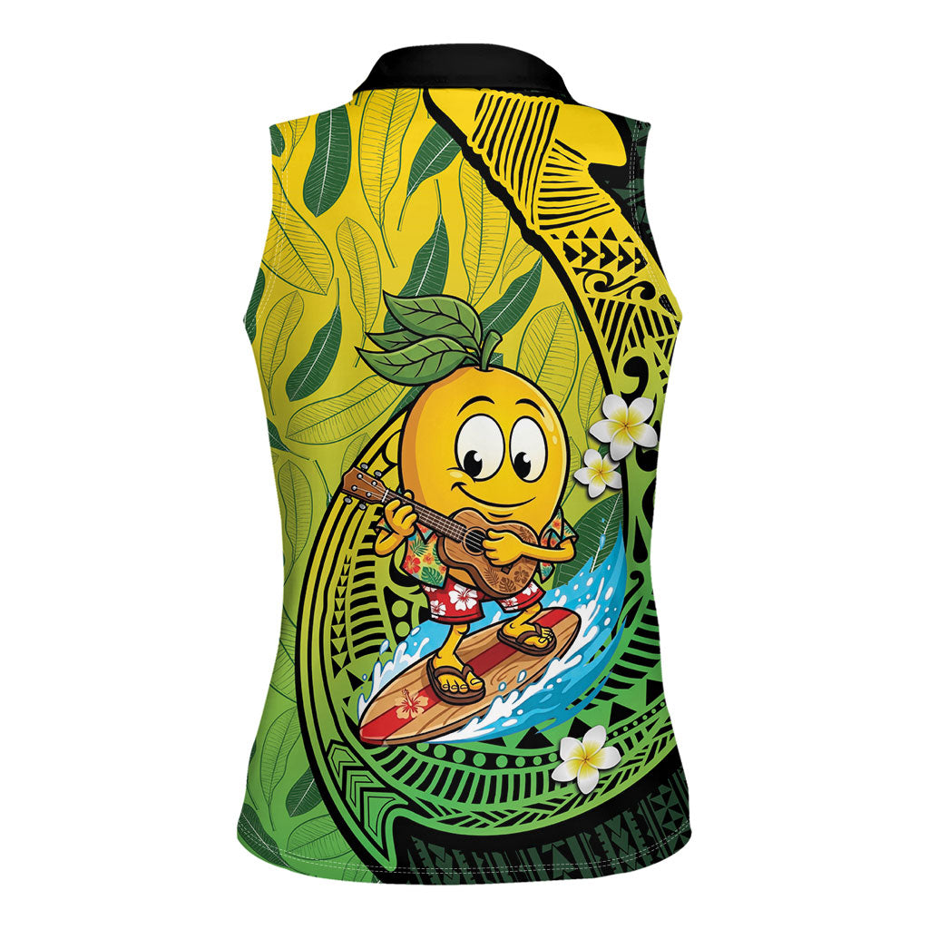 Hawaii Surfing Mango Women Sleeveless Polo Shirt Manako Polynesian Fish Hook