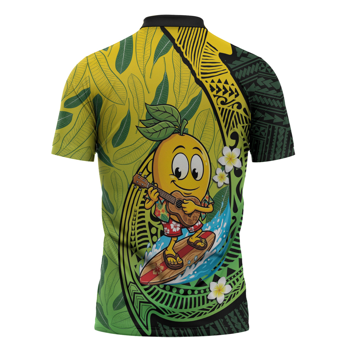 Hawaii Surfing Mango Zipper Polo Shirt Manako Polynesian Fish Hook