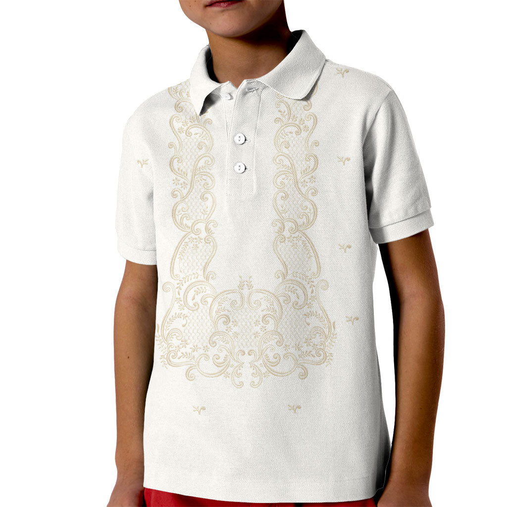 Philippines National Costume Kid Polo Shirt Barong Tagalog Inspired Ivory White Color LT14 Kid Ivory White - Polynesian Pride