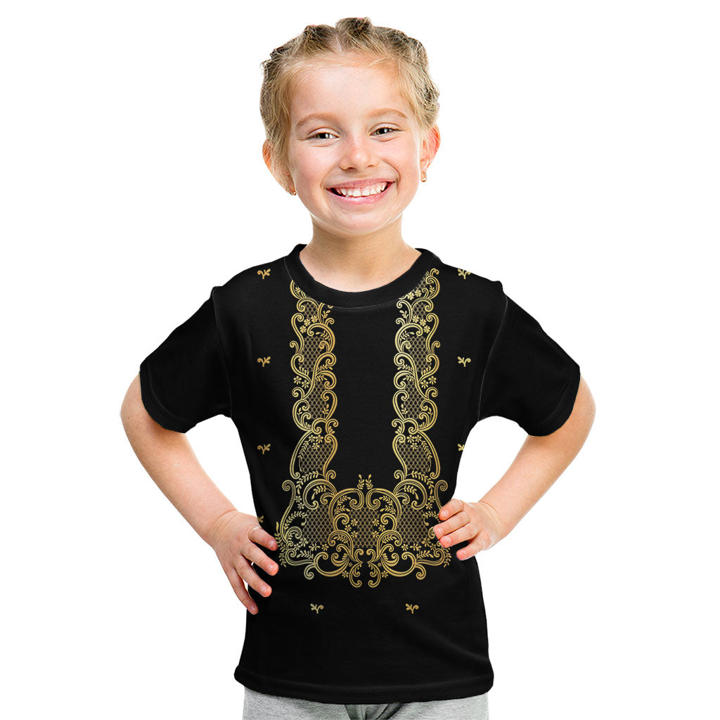 Philippines National Costume Kid T Shirt Barong Tagalog Inspired Black Color LT14 Black - Polynesian Pride