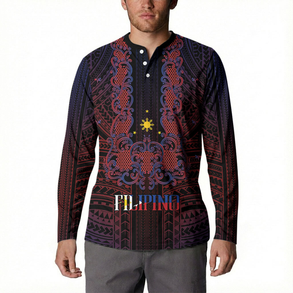 Filipino Barong Tagalog Inspired Personalised Button Sweatshirt Mabuhay Philippines Festival Polynesian Pattern LT14 - Polynesian Pride