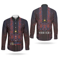 Filipino Barong Tagalog Inspired Personalised Couples Matching Off Shoulder Maxi Dress and Long Sleeve Button Shirt Mabuhay Philippines Festival Polynesian Pattern LT14 - Polynesian Pride