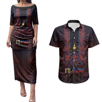 Filipino Barong Tagalog Inspired Personalised Couples Matching Puletasi and Hawaiian Shirt Mabuhay Philippines Festival Polynesian Pattern LT14 Black - Polynesian Pride