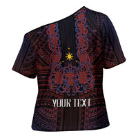 Filipino Barong Tagalog Inspired Personalised Cross Shoulder Shirt Mabuhay Philippines Festival Polynesian Pattern LT14 - Polynesian Pride