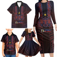 Filipino Barong Tagalog Inspired Personalised Family Matching Long Sleeve Bodycon Dress and Hawaiian Shirt Mabuhay Philippines Festival Polynesian Pattern LT14 - Polynesian Pride