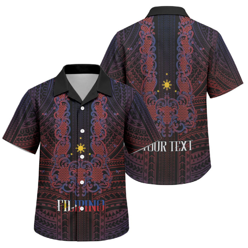 Filipino Barong Tagalog Inspired Personalised Family Matching Long Sleeve Bodycon Dress and Hawaiian Shirt Mabuhay Philippines Festival Polynesian Pattern LT14 Son's Shirt Black - Polynesian Pride