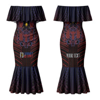 Filipino Barong Tagalog Inspired Personalised Family Matching Mermaid Dress and Hawaiian Shirt Mabuhay Philippines Festival Polynesian Pattern LT14 Mom's Dress Black - Polynesian Pride