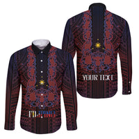 Filipino Barong Tagalog Inspired Personalised Family Matching Off The Shoulder Long Sleeve Dress and Hawaiian Shirt Mabuhay Philippines Festival Polynesian Pattern LT14 Dad's Shirt - Long Sleeve Black - Polynesian Pride