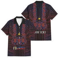 Filipino Barong Tagalog Inspired Personalised Family Matching Off Shoulder Short Dress and Hawaiian Shirt Mabuhay Philippines Festival Polynesian Pattern LT14 Dad's Shirt - Short Sleeve Black - Polynesian Pride