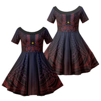 Filipino Barong Tagalog Inspired Personalised Family Matching Off Shoulder Short Dress and Hawaiian Shirt Mabuhay Philippines Festival Polynesian Pattern LT14 Daughter's Dress Black - Polynesian Pride